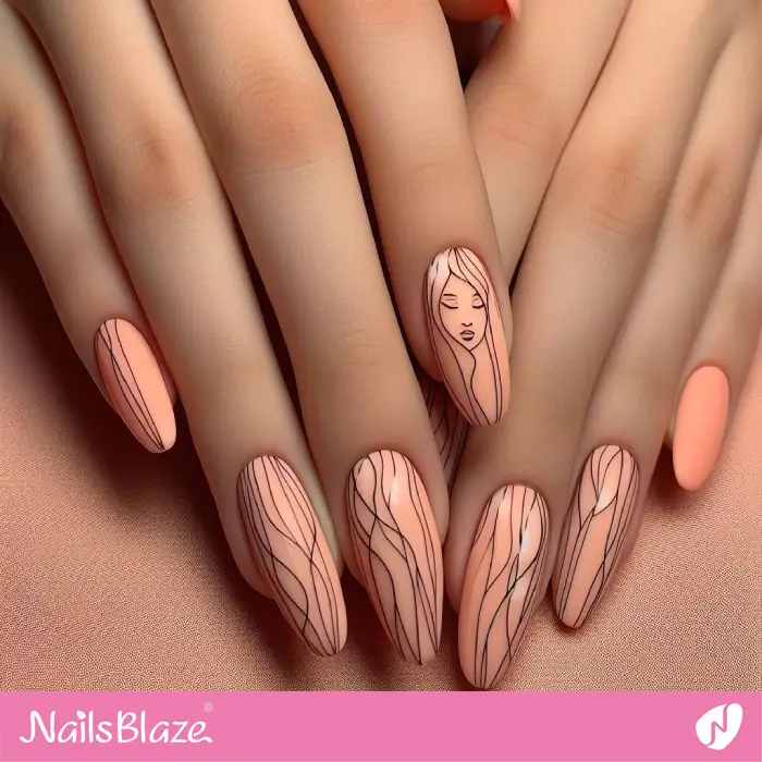 Line Art Swirl Nails with Portrait Design | Color of the Year 2024 - NB2447